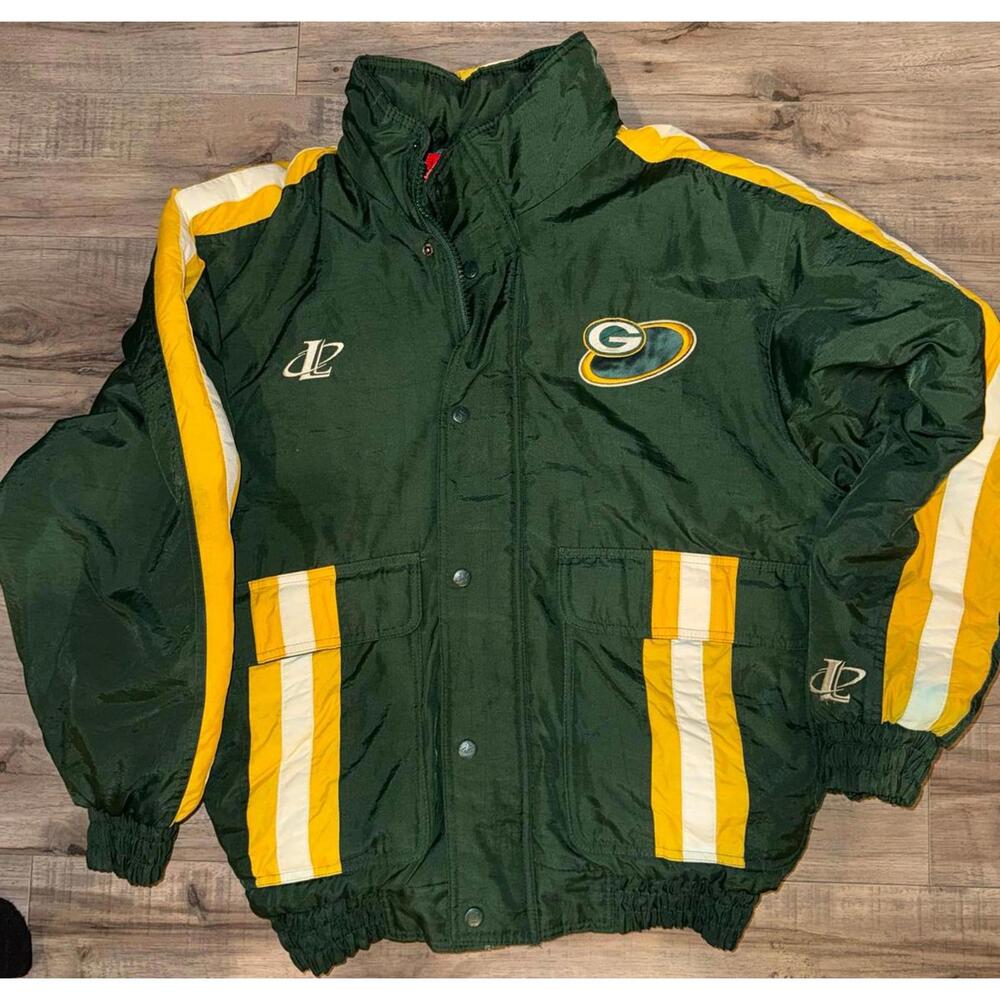 Men's Vintage NFL Green Bay Packers Bomber Jacket Medium Coat Football 90s Green